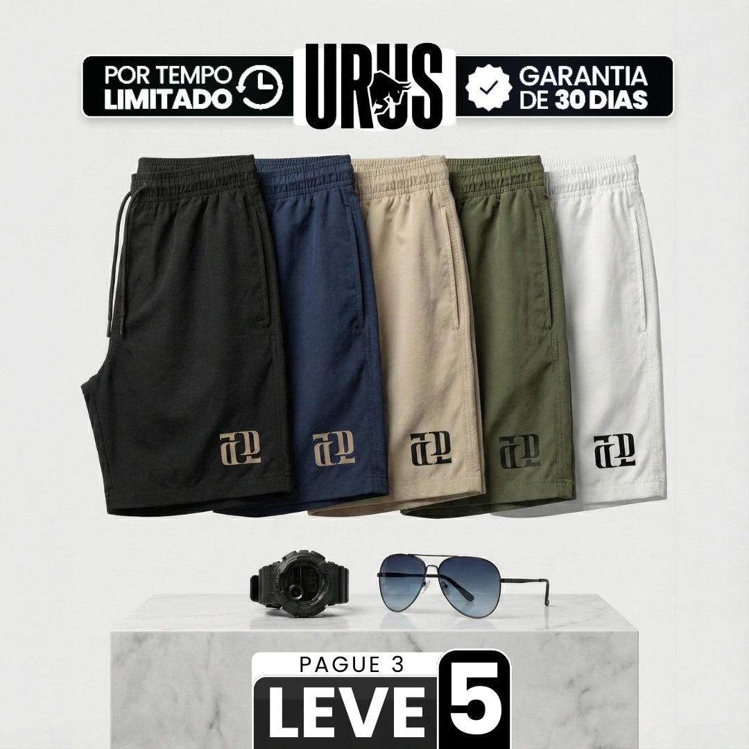 [Leve 5, Pague Só 3] Bermuda Titan Masculina em Poliamida Texturizada e Microfibra Resistente com Cós Elástico Reforçado + BRINDES