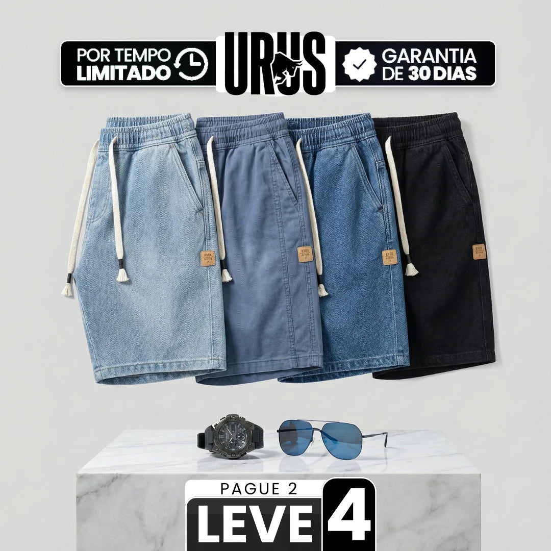 [Leve 4, Pague Só 2!] Bermuda Jeans Knox Masculina em Sarja de Algodão e Poliéster com Cós Elástico + BRINDES