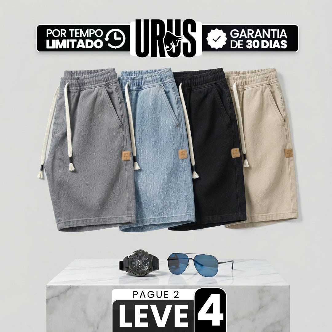 [Leve 4, Pague Só 2!] Bermuda Jeans Knox Masculina em Sarja de Algodão e Poliéster com Cós Elástico + BRINDES