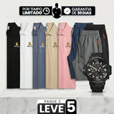 [Pague Só 3, Leve 5!] Polo Ursus Masculina em Malha Piquet (Algodão e Poliéster) com Acabamento Reforçado e Logo Bordado + 3 Bermudas e Relógio