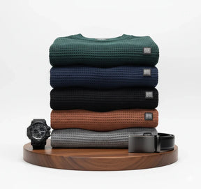 [Leve 6, Pague Só 3] Suéter Masculino Texturizado Sedrax em Malha de Seda Gelo, Viscose e Spandex + BRINDES: Relógio e Cinto