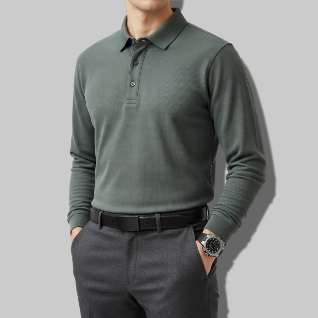 [Leve 4, Pague Só 2] Camisa Polo Masculina Polaris de Manga Longa Forrada em Poliéster e Fleece com Elastano + Relógio e Cinto GRÁTIS