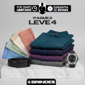 [Leve 4, Pague Só 2] Camisa Polo Masculina Ravelli Manga Longa em Poliéster com Forro Térmico Flanelado + BRINDES: 4 Cuecas, Relógio e Cinto